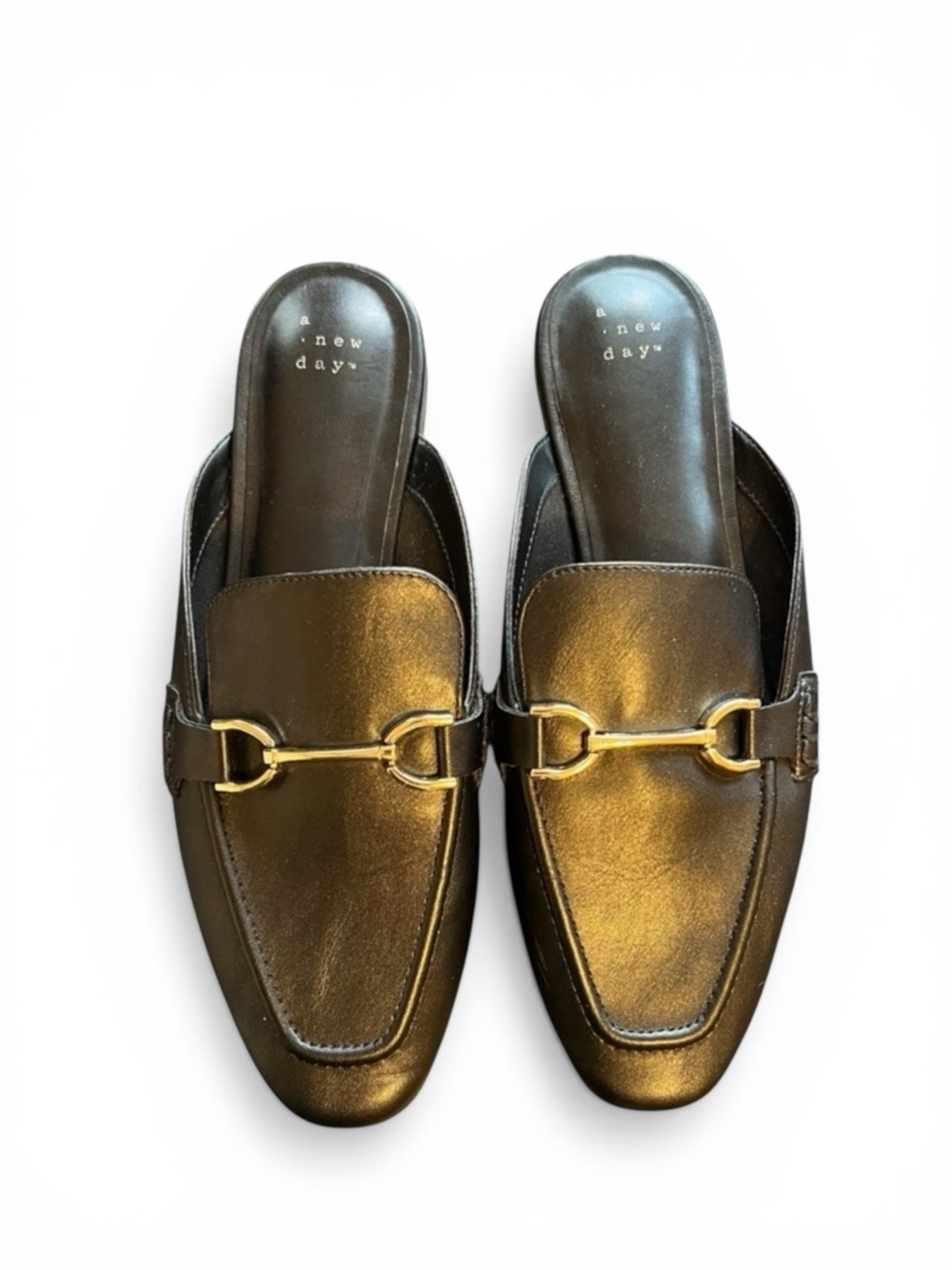 a new day Metallic Black Gold-Trim Slip-On Mules